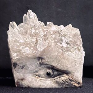 👁️ Unique NWOT Natural Crystal Quartz Cluster Carved Eye New 🎁